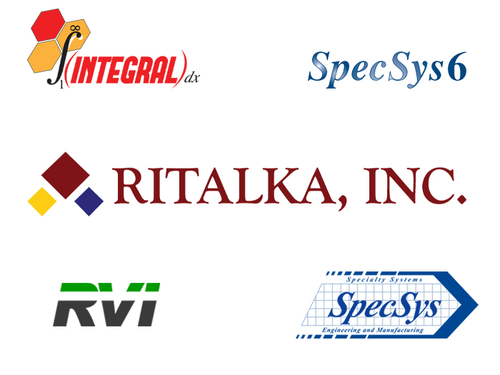 A picture of the RITALKA family of businesses. In the center sits the logo for RITALKA, Inc. Around it, there are four other logos. Clockwise: SpecSys 6, SpecSys, RVI, and INTEGRALdx.