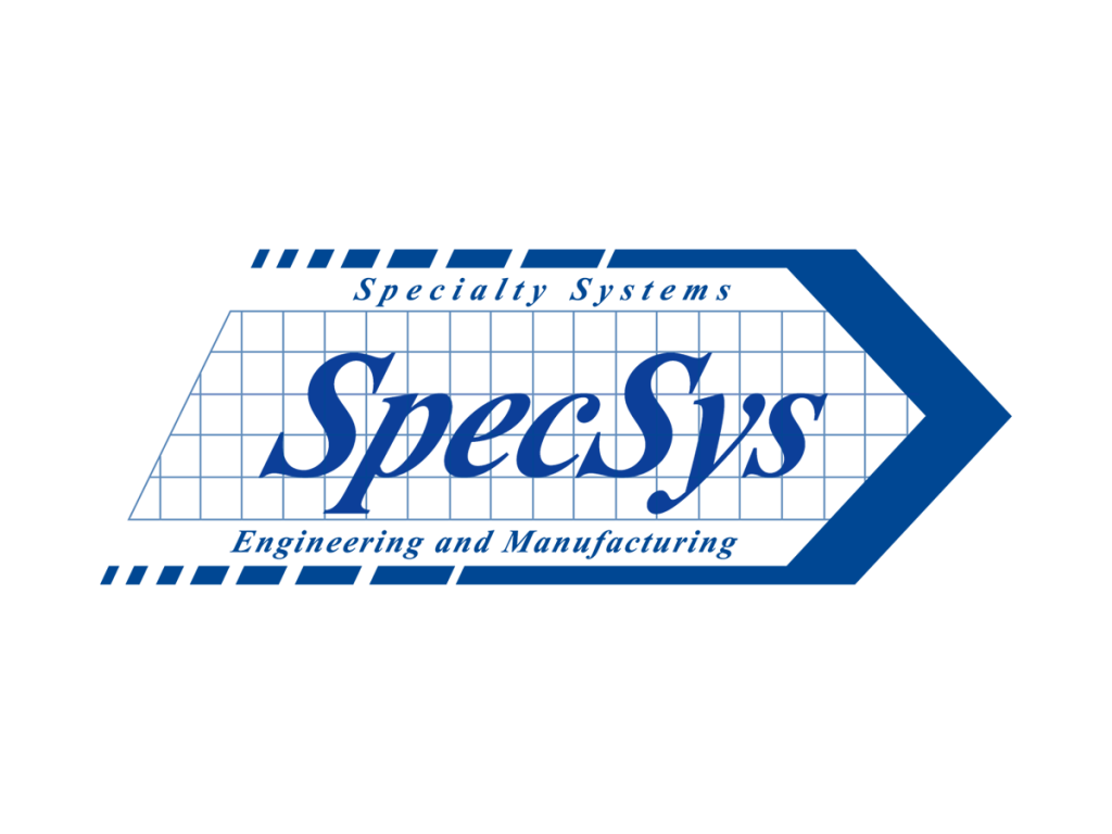 The logo for SpecSys, Inc., identified by its blue color scheme. Within a rectangular arrow pointing to the right is a grid with three lines of text. The first line reads Speciality Systems. The next line reads SpecSys. The last line reads Engineering and Manufacturing.