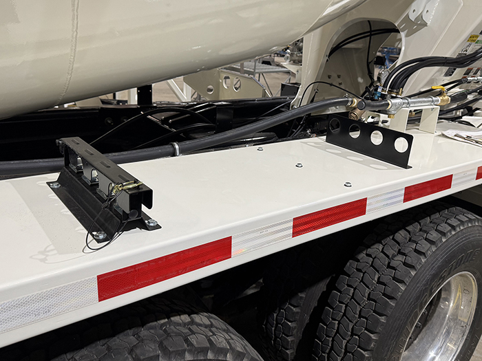 A tool organizer found on the left side of an INTEGRALdx concrete redi-mix truck.