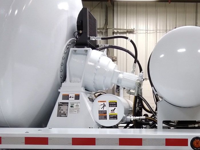 A close up view of the ZF P7300 gearbox equipped on an INTEGRALdx concrete redi-mix truck.