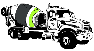A sketch of the right side of an EASI REDI-Mix Truck with the EASI logo on the side.