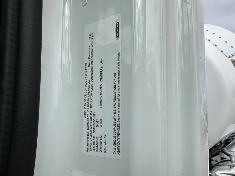 The VIN label of an EASI REDI-Mix Truck
