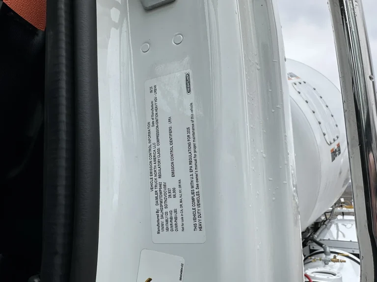 The VIN label of an EASI REDI-Mix Truck
