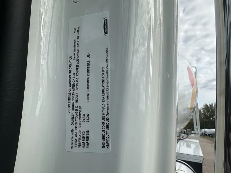 The VIN label of an EASI REDI-Mix Truck.