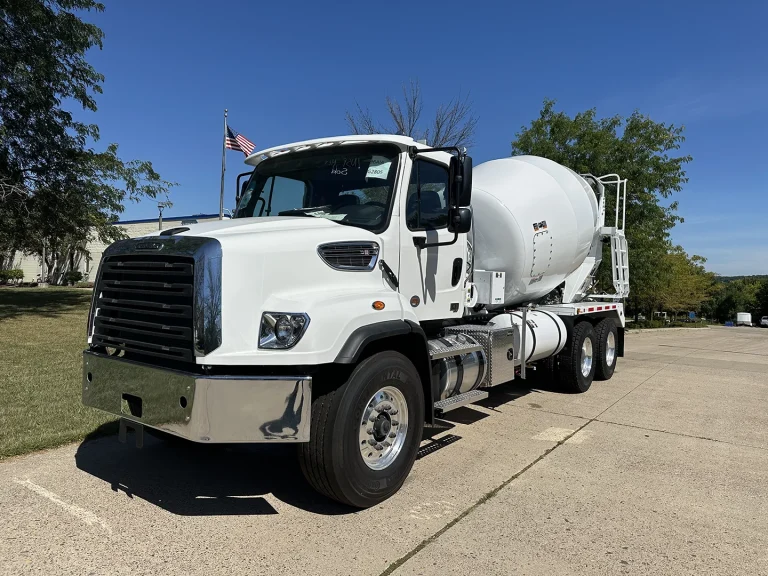 The front left view of an EASI REDI-Mix Truck