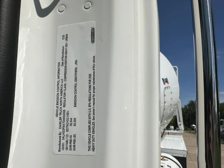 The VIN label of an EASI REDI-Mix Truck