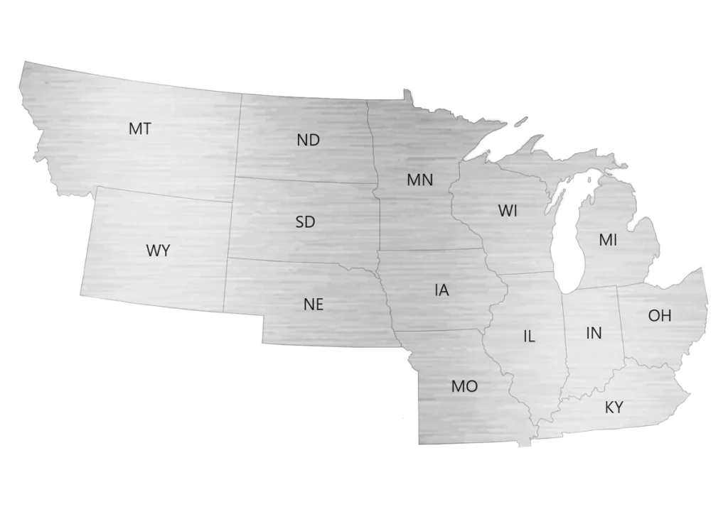 The midwest sales region for EASI REDI-Mix Trucks