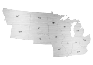 The midwest sales region for EASI REDI-Mix Trucks