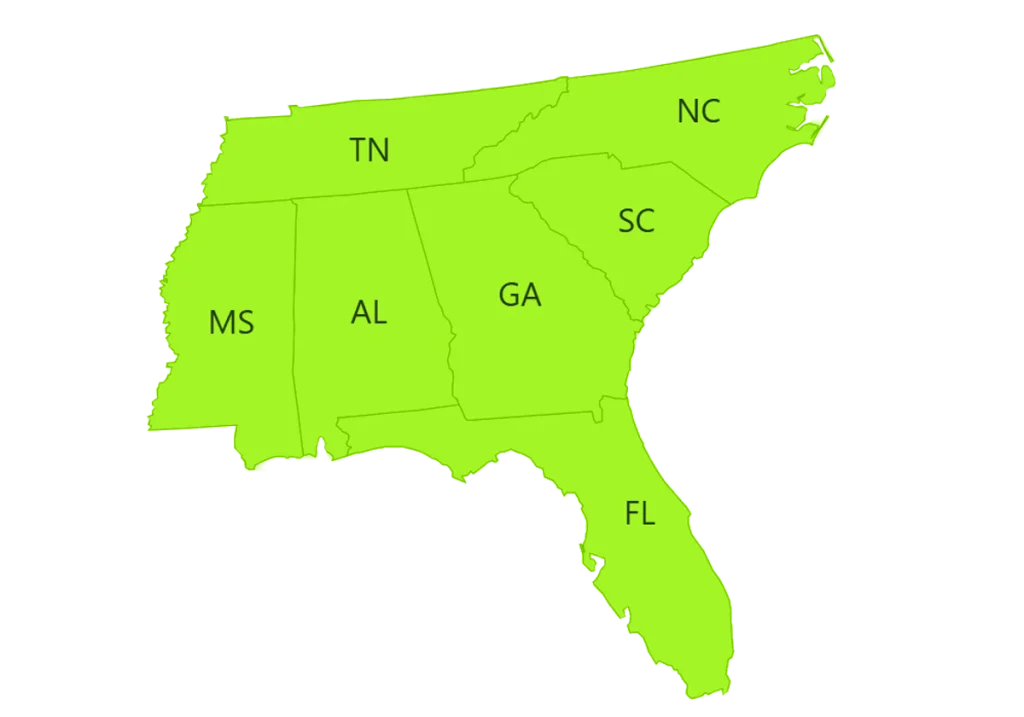 The southeast sales region for EASI REDI-Mix Trucks