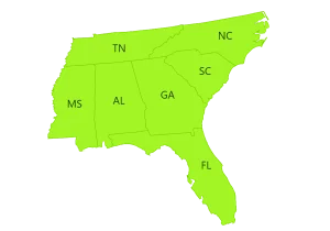 The southeast sales region for EASI REDI-Mix Trucks